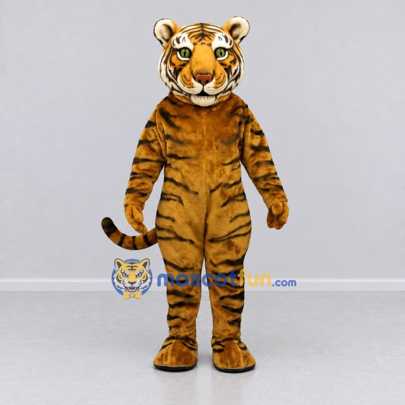 Custom Golden Brown and Black Tiger Mascot Costume Adult Full Body Suit for Wildlife Events