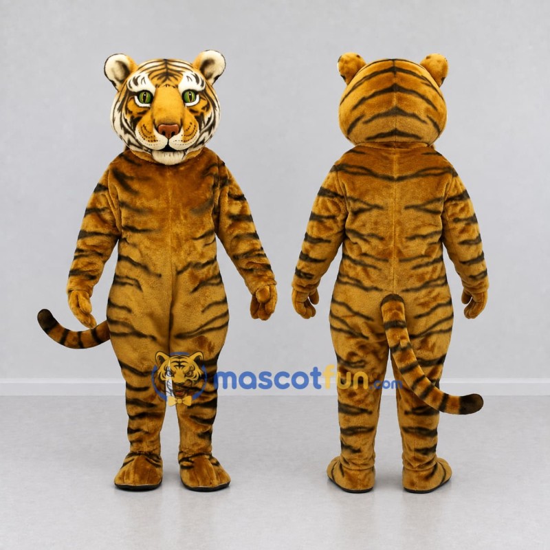 Custom Golden Brown and Black Tiger Mascot Costume Adult Full Body Suit for Wildlife Events