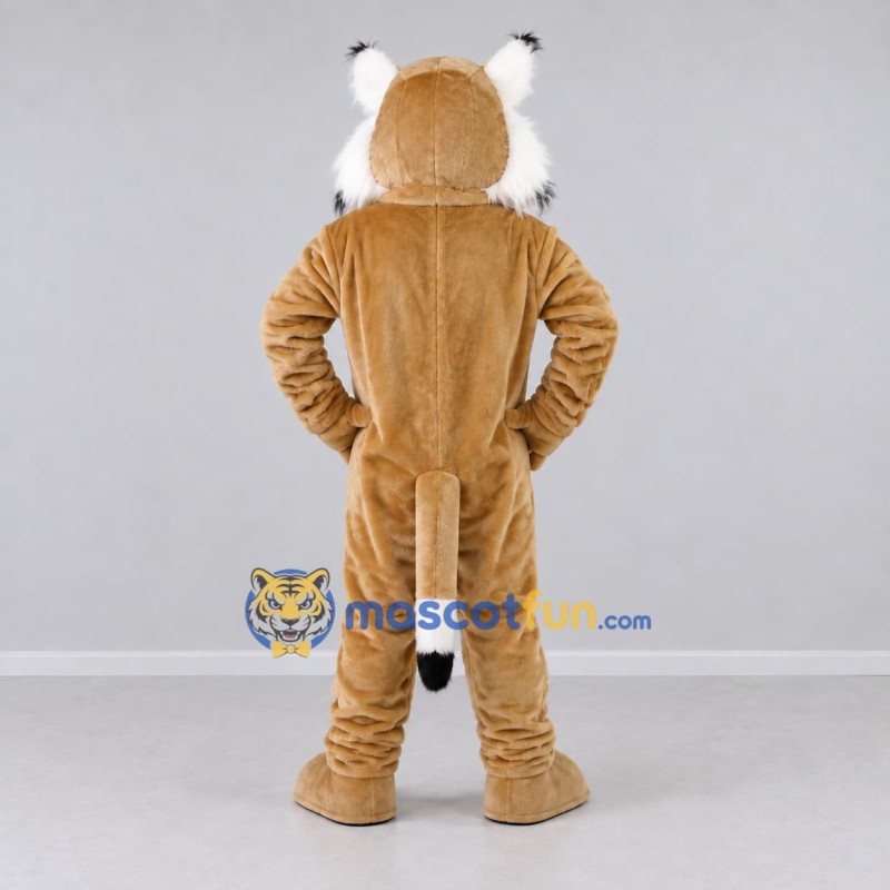 Custom Tan and White Tufted-Eared Wild Cat Mascot Costume Adult Full Body Suit for Wildlife Events