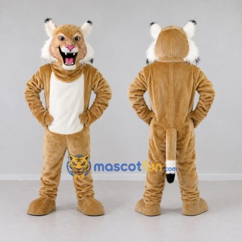 Custom Tan and White Tufted-Eared Wild Cat Mascot Costume Adult Full Body Suit for Wildlife Events