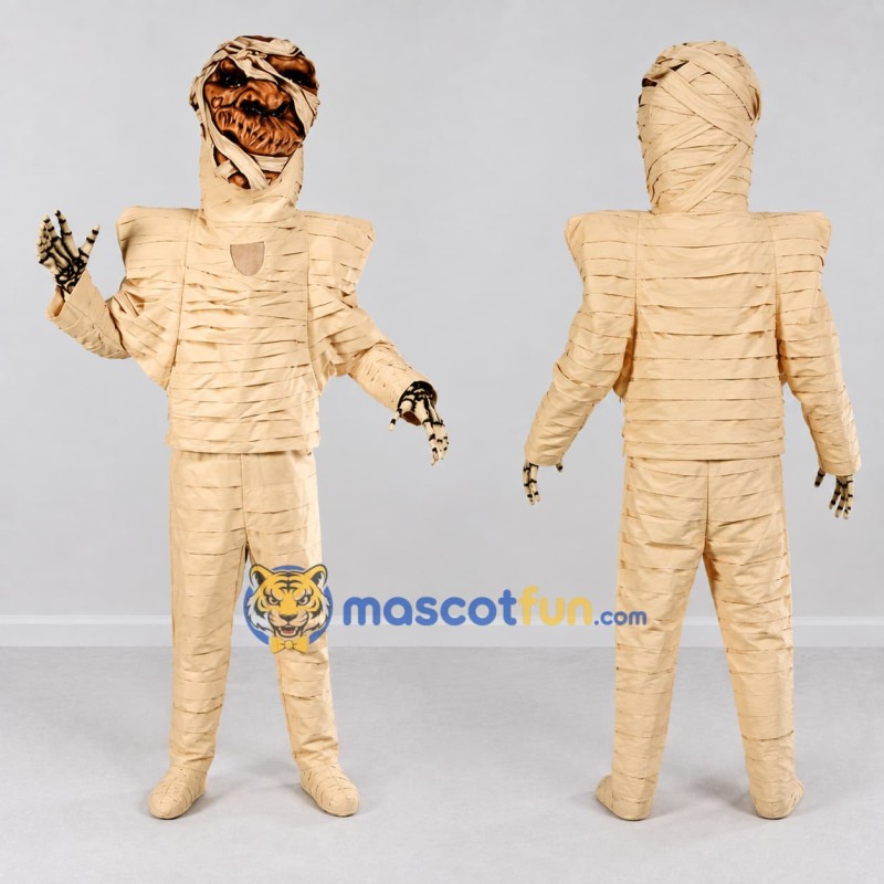 Custom Beige Mummy Mascot Costume Adult Full Body Suit for Halloween Events Custom Beige Mummy Mascot Costume Adult Full Body Suit for Halloween Events
