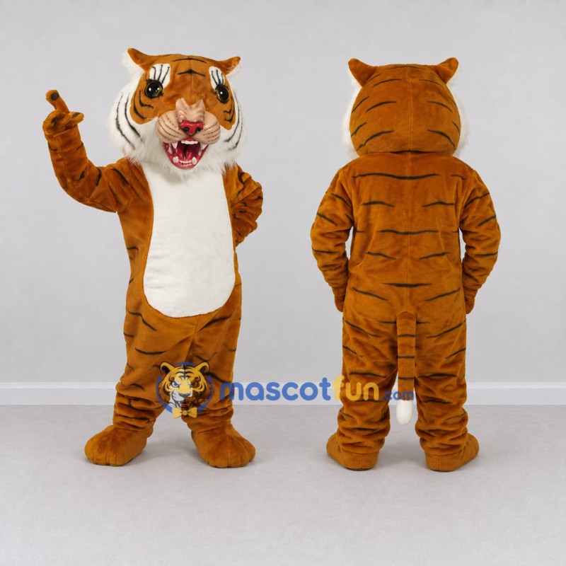 Custom Brown Black and White Tiger Mascot Costume Adult Full Body Suit for Wildlife Events Custom Brown Black and White Tiger Mascot Costume Adult Full Body Suit for Wildlife Events