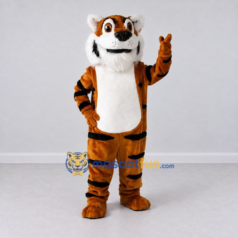 Custom Brown Black and White Tiger Mascot Costume Adult Full Body Suit for Wildlife Events Custom Brown Black and White Tiger Mascot Costume Adult Full Body Suit for Wildlife Events