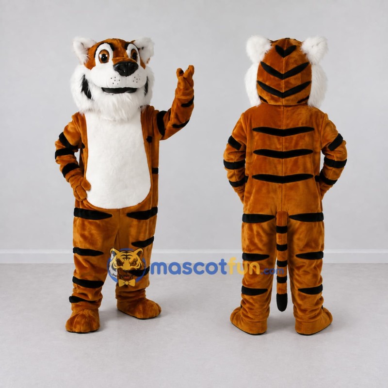 Custom Brown Black and White Tiger Mascot Costume Adult Full Body Suit for Wildlife Events Custom Brown Black and White Tiger Mascot Costume Adult Full Body Suit for Wildlife Events