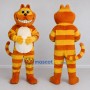 Custom Orange Yellow and White Grinning Tabby Cat Mascot Costume Adult Full Body Suit for Themed Parties