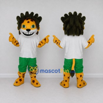 Custom Yellow White and Green Star-Spotted Feline in Sportswear Mascot Costume Adult Full Body Suit for Sports Events