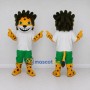 Custom Yellow White and Green Star-Spotted Feline in Sportswear Mascot Costume Adult Full Body Suit for Sports Events