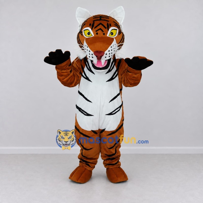 Custom Brown Black and White Roaring Tiger Mascot Costume Adult Full Body Suit for Wildlife Events
