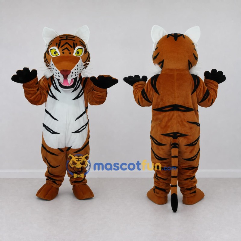 Custom Brown Black and White Roaring Tiger Mascot Costume Adult Full Body Suit for Wildlife Events