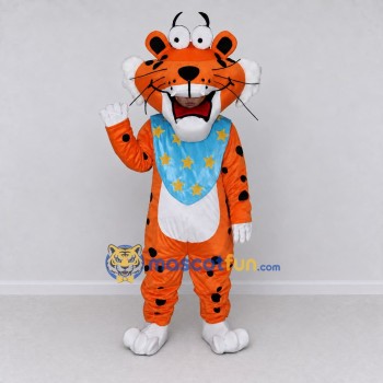 Custom Orange and Blue Spotted Cat with Bandana Mascot Costume Adult Full Body Suit for Wildlife Events