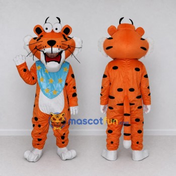Custom Orange and Blue Spotted Cat with Bandana Mascot Costume Adult Full Body Suit for Wildlife Events