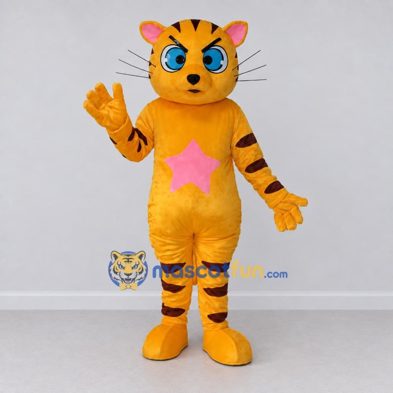 Custom Yellow Brown and Pink Tiger with Star Mascot Costume Adult Full Body Suit for Children's Parties Custom Yellow Brown and Pink Tiger with Star Mascot Costume Adult Full Body Suit for Children's Parties