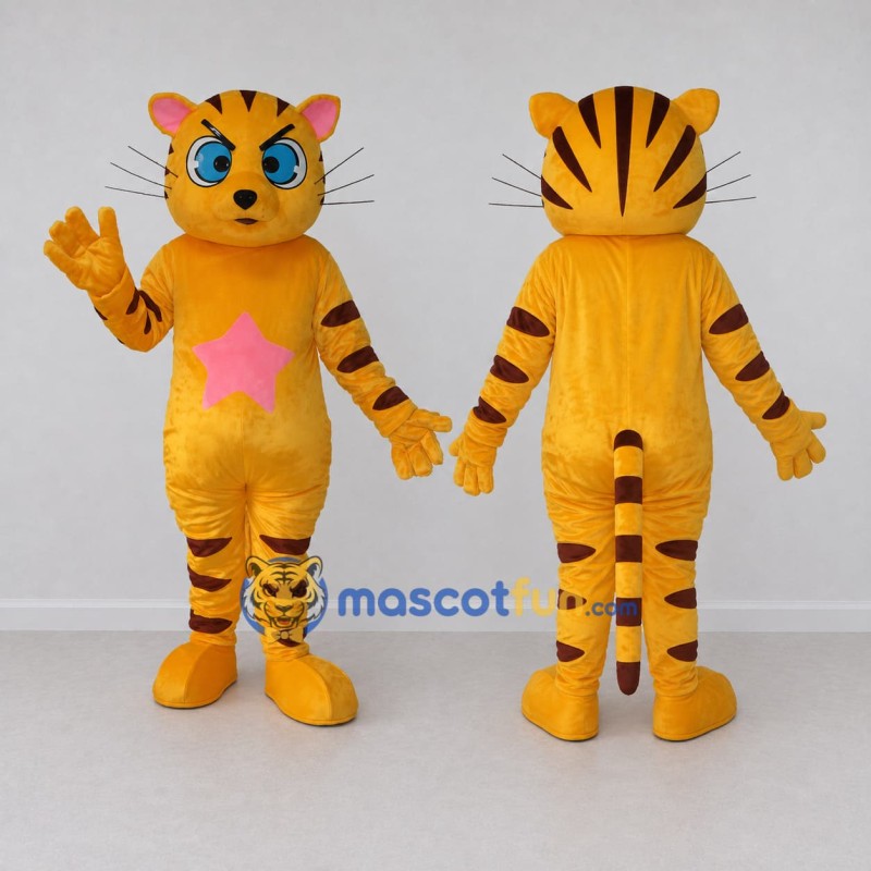 Custom Yellow Brown and Pink Tiger with Star Mascot Costume Adult Full Body Suit for Children's Parties Custom Yellow Brown and Pink Tiger with Star Mascot Costume Adult Full Body Suit for Children's Parties