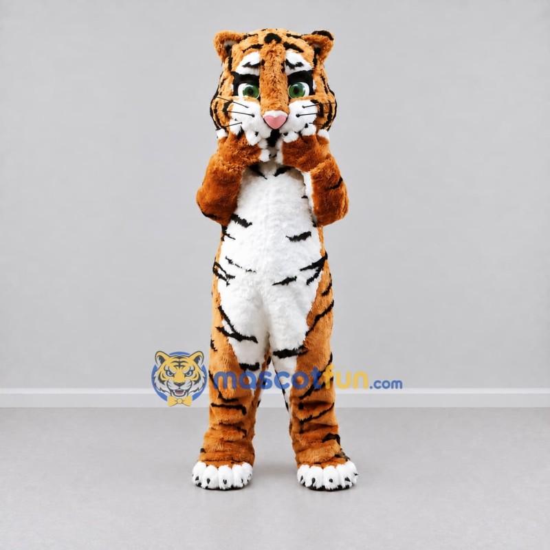 Custom Brown Black and White Tiger Mascot Costume Adult Full Body Suit for Wildlife Events Custom Brown Black and White Tiger Mascot Costume Adult Full Body Suit for Wildlife Events