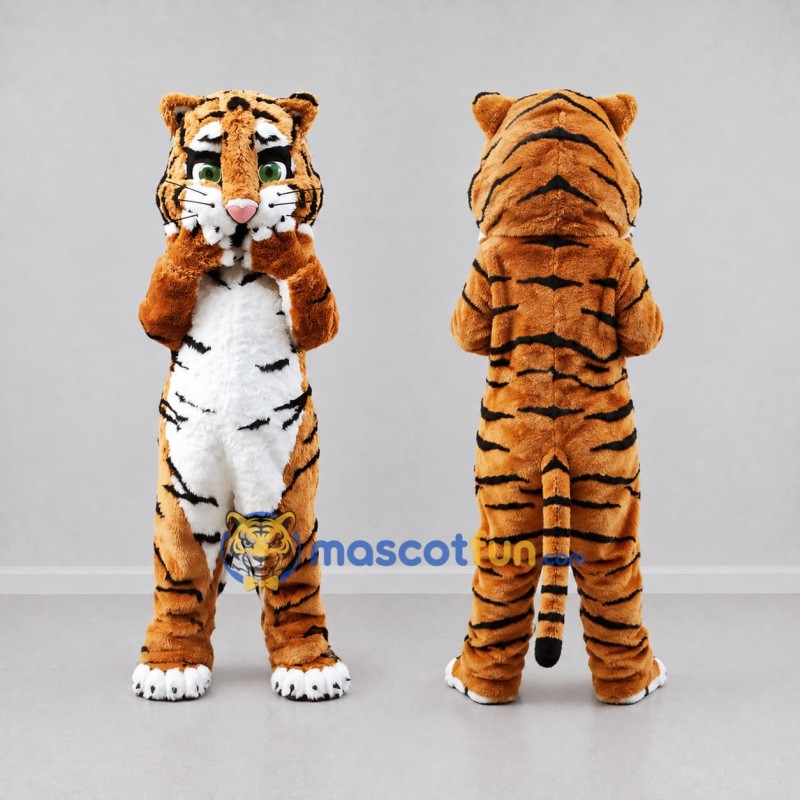 Custom Brown Black and White Tiger Mascot Costume Adult Full Body Suit for Wildlife Events Custom Brown Black and White Tiger Mascot Costume Adult Full Body Suit for Wildlife Events