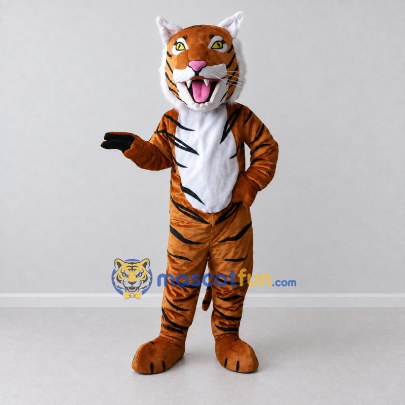Custom Brown Black and White Roaring Tiger Mascot Costume Adult Full Body Suit for Wildlife Events Custom Brown Black and White Roaring Tiger Mascot Costume Adult Full Body Suit for Wildlife Events
