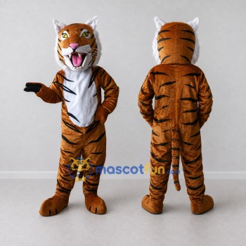 Custom Brown Black and White Roaring Tiger Mascot Costume Adult Full Body Suit for Wildlife Events