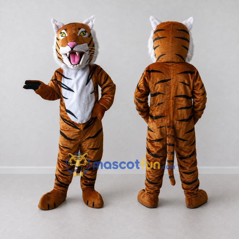 Custom Brown Black and White Roaring Tiger Mascot Costume Adult Full Body Suit for Wildlife Events Custom Brown Black and White Roaring Tiger Mascot Costume Adult Full Body Suit for Wildlife Events