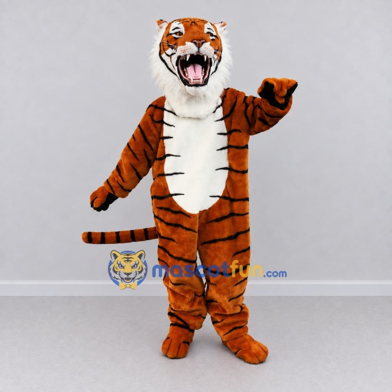 Custom Brown Black and White Roaring Tiger Mascot Costume Adult Full Body Suit for Wildlife Events Custom Brown Black and White Roaring Tiger Mascot Costume Adult Full Body Suit for Wildlife Events