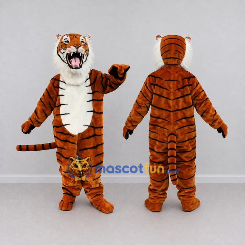 Custom Brown Black and White Roaring Tiger Mascot Costume Adult Full Body Suit for Wildlife Events Custom Brown Black and White Roaring Tiger Mascot Costume Adult Full Body Suit for Wildlife Events