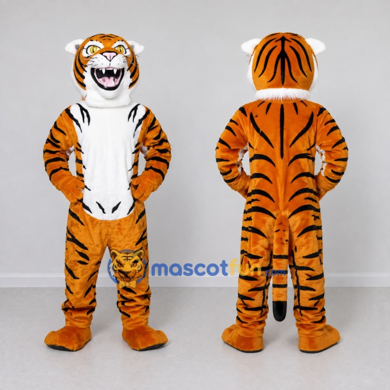 Custom Orange Black and White Roaring Tiger Mascot Costume Adult Full Body Suit for Wildlife Events Custom Orange Black and White Roaring Tiger Mascot Costume Adult Full Body Suit for Wildlife Events