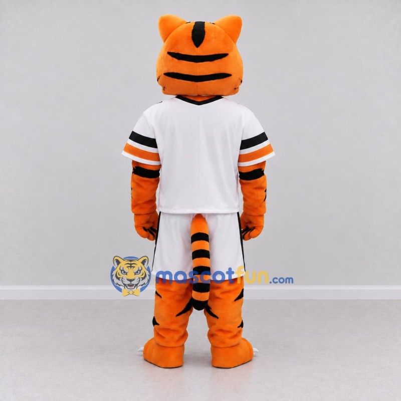 Custom Orange Black and White Tiger in Sportswear Mascot Costume Adult Full Body Suit for Sports Events Custom Orange Black and White Tiger in Sportswear Mascot Costume Adult Full Body Suit for Sports Events