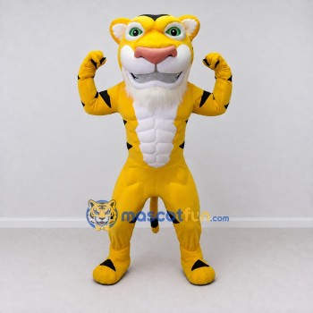 Custom Yellow Black and White Muscular Tiger Mascot Costume Adult Full Body Suit for Sports Events Custom Yellow Black and White Muscular Tiger Mascot Costume Adult Full Body Suit for Sports Events