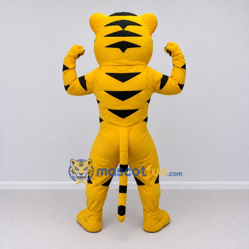 Custom Yellow Black and White Muscular Tiger Mascot Costume Adult Full Body Suit for Sports Events Custom Yellow Black and White Muscular Tiger Mascot Costume Adult Full Body Suit for Sports Events
