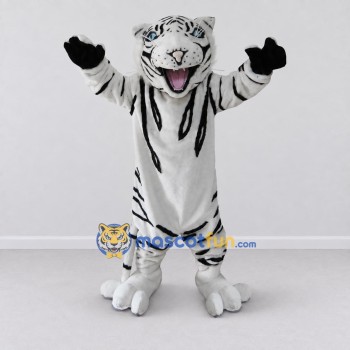 Custom White and Black White Tiger Mascot Costume Adult Full Body Suit for Wildlife Events Custom White and Black White Tiger Mascot Costume Adult Full Body Suit for Wildlife Events