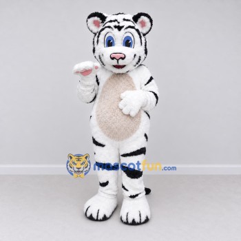 Custom White Black and Cream White Tiger Mascot Costume Adult Full Body Suit for Wildlife Events