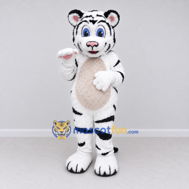 Custom White Black and Cream White Tiger Mascot Costume Adult Full Body Suit for Wildlife Events Custom White Black and Cream White Tiger Mascot Costume Adult Full Body Suit for Wildlife Events