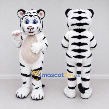 Custom White Black and Cream White Tiger Mascot Costume Adult Full Body Suit for Wildlife Events