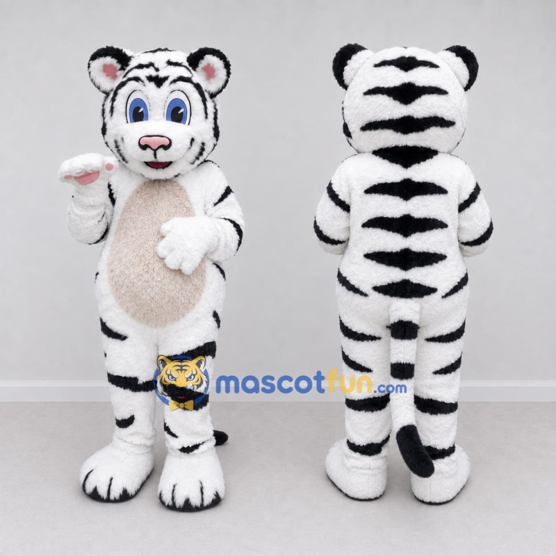 Custom White Black and Cream White Tiger Mascot Costume Adult Full Body Suit for Wildlife Events Custom White Black and Cream White Tiger Mascot Costume Adult Full Body Suit for Wildlife Events