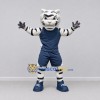 Custom White Black and Navy Blue Tiger in Sportswear Mascot Costume Adult Full Body Suit for Sports Events Custom White Black and Navy Blue Tiger in Sportswear Mascot Costume Adult Full Body Suit for Sports Events