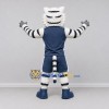Custom White Black and Navy Blue Tiger in Sportswear Mascot Costume Adult Full Body Suit for Sports Events Custom White Black and Navy Blue Tiger in Sportswear Mascot Costume Adult Full Body Suit for Sports Events