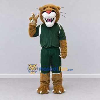 Custom Brown and Green Big Cat in Sportswear Mascot Costume Adult Full Body Suit for Sports Events