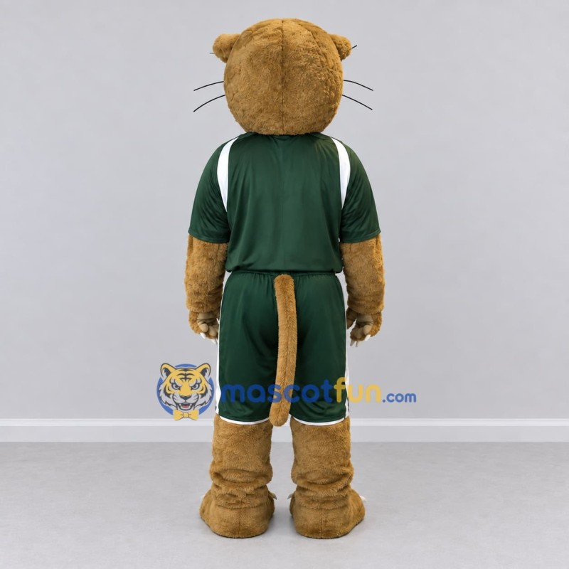 Custom Brown and Green Big Cat in Sportswear Mascot Costume Adult Full Body Suit for Sports Events Custom Brown and Green Big Cat in Sportswear Mascot Costume Adult Full Body Suit for Sports Events