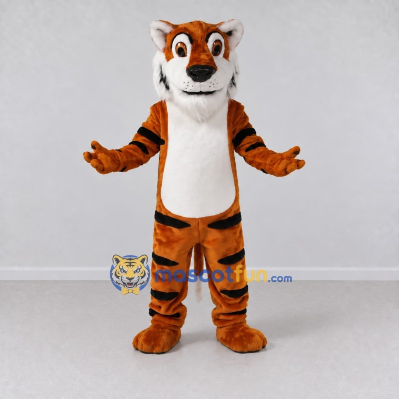 Custom Brown Black and White Tiger Mascot Costume Adult Full Body Suit for Wildlife Events Custom Brown Black and White Tiger Mascot Costume Adult Full Body Suit for Wildlife Events