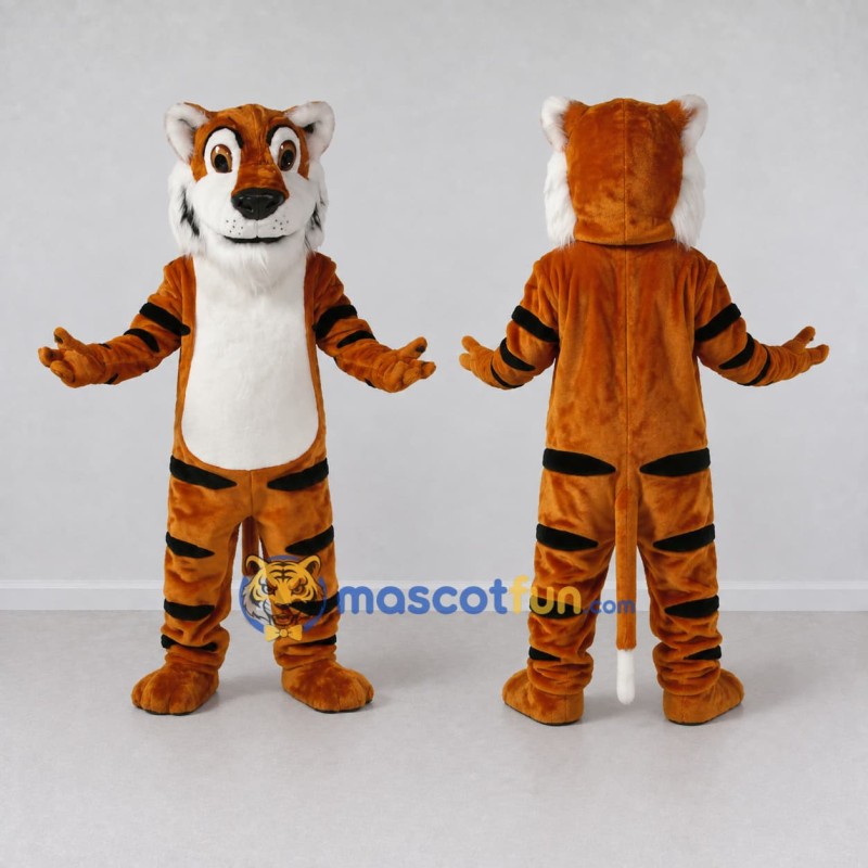 Custom Brown Black and White Tiger Mascot Costume Adult Full Body Suit for Wildlife Events Custom Brown Black and White Tiger Mascot Costume Adult Full Body Suit for Wildlife Events
