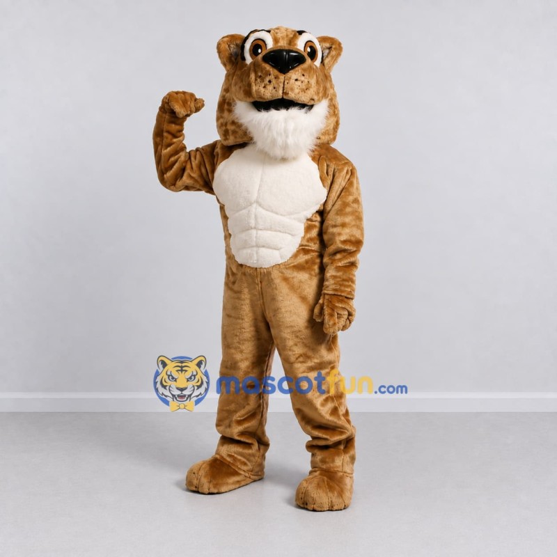 Custom Brown and White Muscular Animal Character Mascot Costume Adult Full Body Suit for Sports Events Custom Brown and White Muscular Animal Character Mascot Costume Adult Full Body Suit for Sports Events