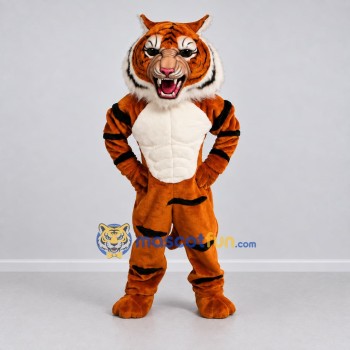 Custom Orange Black and White Muscular Tiger Mascot Costume Adult Full Body Suit for Sports Events Custom Orange Black and White Muscular Tiger Mascot Costume Adult Full Body Suit for Sports Events