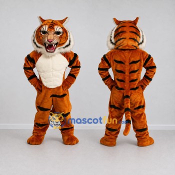 Custom Orange Black and White Muscular Tiger Mascot Costume Adult Full Body Suit for Sports Events