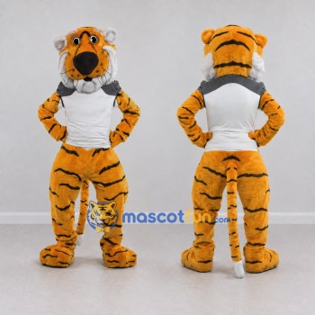 Custom Yellow Black and White Tiger in T-Shirt Mascot Costume Adult Full Body Suit for Sports Events