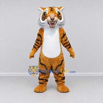 Custom Golden Brown Black and White Tiger Mascot Costume Adult Full Body Suit for Wildlife Events