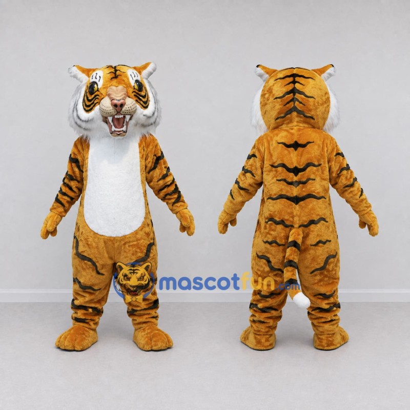 Custom Golden Brown Black and White Tiger Mascot Costume Adult Full Body Suit for Wildlife Events Custom Golden Brown Black and White Tiger Mascot Costume Adult Full Body Suit for Wildlife Events