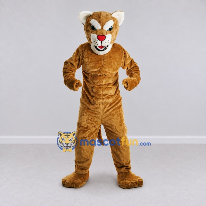 Custom Brown and Cream Muscular Big Cat Mascot Costume Adult Full Body Suit for Sports Events Custom Brown and Cream Muscular Big Cat Mascot Costume Adult Full Body Suit for Sports Events