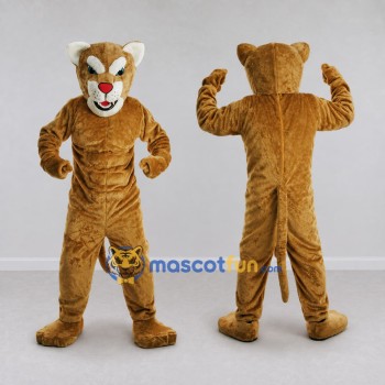 Custom Brown and Cream Muscular Big Cat Mascot Costume Adult Full Body Suit for Sports Events