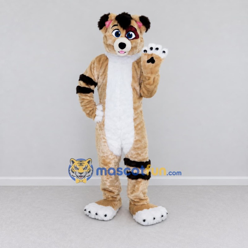 Custom Tan Black and White Tiger Mascot Costume Adult Full Body Suit for Wildlife Events Custom Tan Black and White Tiger Mascot Costume Adult Full Body Suit for Wildlife Events
