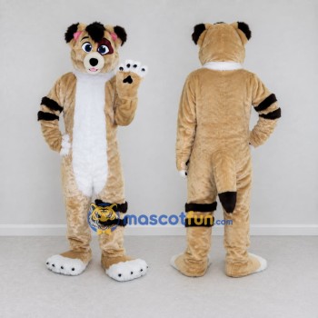 Custom Tan Black and White Tiger Mascot Costume Adult Full Body Suit for Wildlife Events