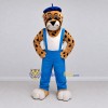 Custom Tan Black and Blue Spotted Cat in Overalls Mascot Costume Adult Full Body Suit for Themed Parties Custom Tan Black and Blue Spotted Cat in Overalls Mascot Costume Adult Full Body Suit for Themed Parties
